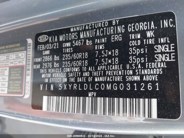 Photo 8 VIN: 5XYRLDLC0MG031261 - KIA SORENTO 