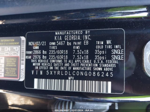 Photo 8 VIN: 5XYRLDLC0NG086245 - KIA SORENTO 