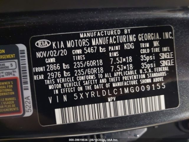 Photo 8 VIN: 5XYRLDLC1MG009155 - KIA SORENTO 