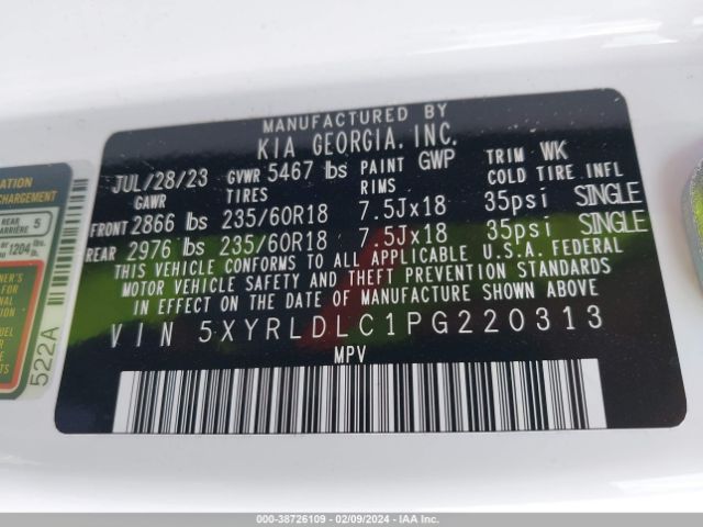 Photo 8 VIN: 5XYRLDLC1PG220313 - KIA SORENTO 