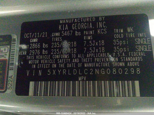 Photo 8 VIN: 5XYRLDLC2NG080298 - KIA SORENTO 