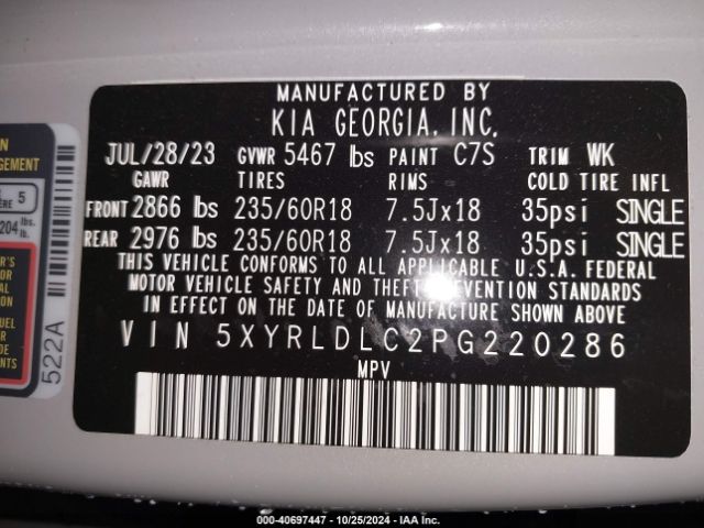 Photo 8 VIN: 5XYRLDLC2PG220286 - KIA SORENTO 