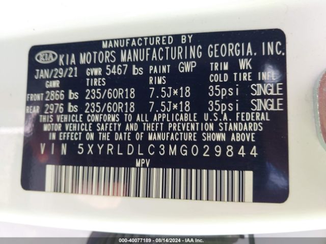 Photo 8 VIN: 5XYRLDLC3MG029844 - KIA SORENTO 