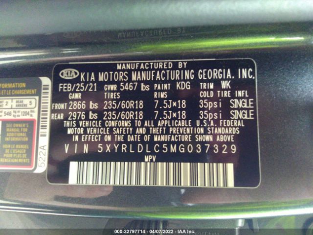 Photo 8 VIN: 5XYRLDLC5MG037329 - KIA SORENTO 