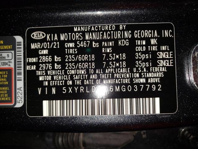 Photo 9 VIN: 5XYRLDLC6MG037792 - KIA SORENTO S 