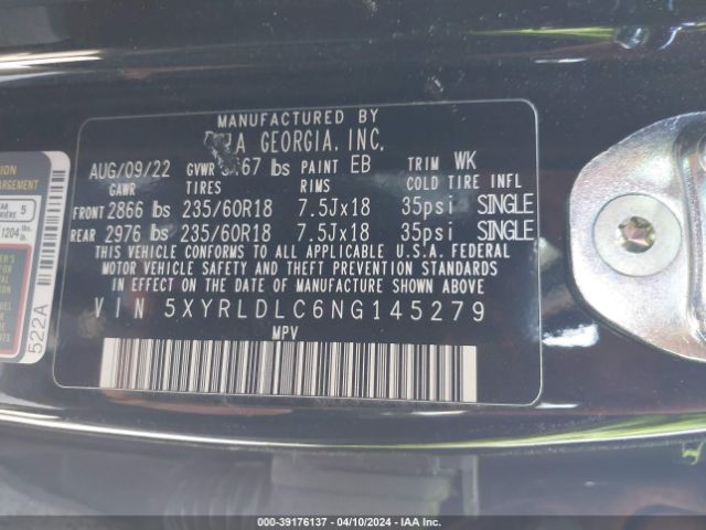 Photo 8 VIN: 5XYRLDLC6NG145279 - KIA SORENTO 