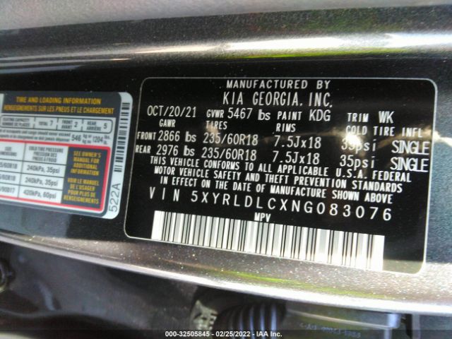 Photo 8 VIN: 5XYRLDLCXNG083076 - KIA SORENTO 