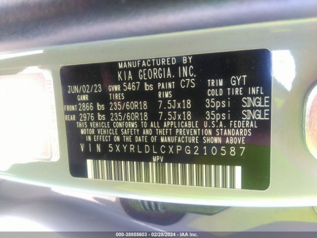 Photo 8 VIN: 5XYRLDLCXPG210587 - KIA SORENTO 