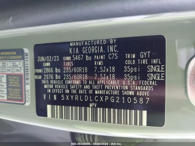 Photo 8 VIN: 5XYRLDLCXPG210587 - KIA SORENTO 