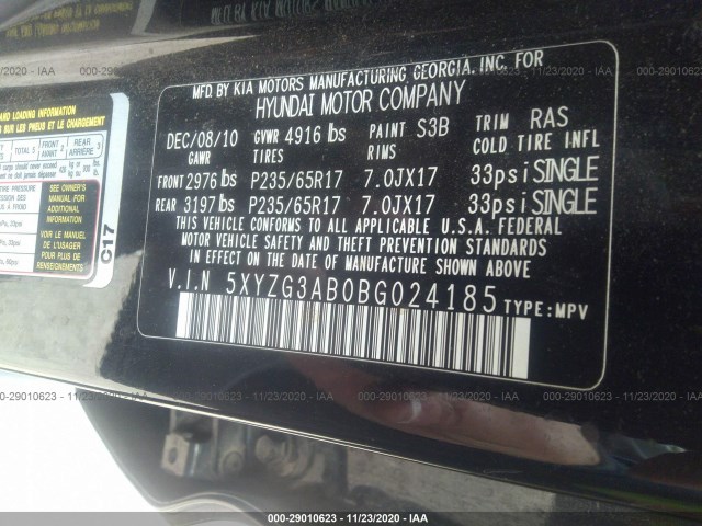 Photo 8 VIN: 5XYZG3AB0BG024185 - HYUNDAI SANTA FE 