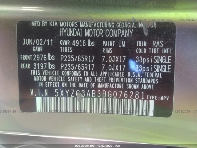 Photo 8 VIN: 5XYZG3AB3BG076281 - HYUNDAI SANTA FE 