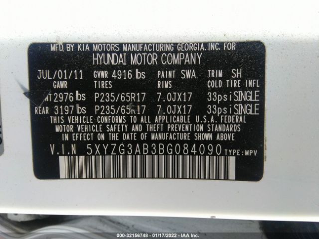 Photo 8 VIN: 5XYZG3AB3BG084090 - HYUNDAI SANTA FE 