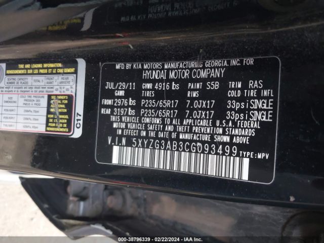 Photo 8 VIN: 5XYZG3AB3CG093499 - HYUNDAI SANTA FE 