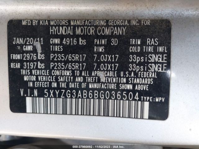 Photo 8 VIN: 5XYZG3AB6BG036504 - HYUNDAI SANTA FE 