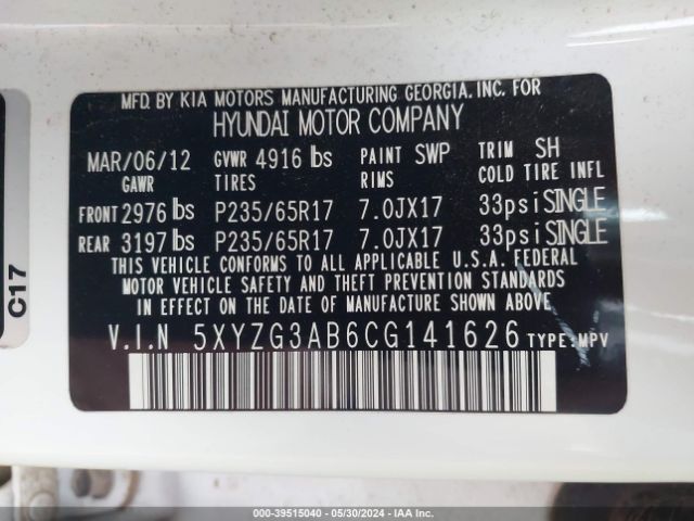 Photo 8 VIN: 5XYZG3AB6CG141626 - HYUNDAI SANTA FE 