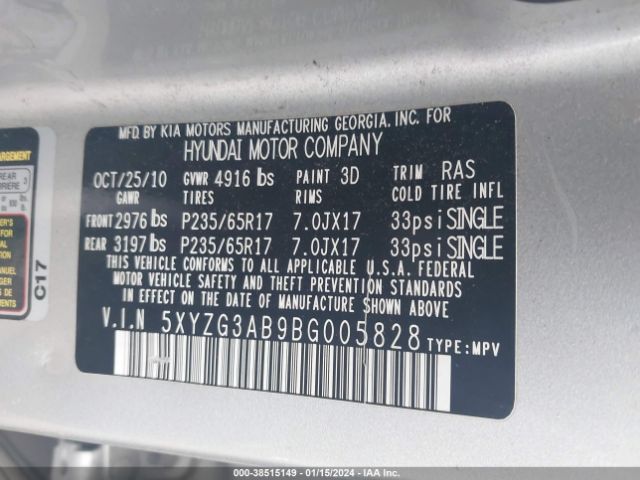 Photo 8 VIN: 5XYZG3AB9BG005828 - HYUNDAI SANTA FE 