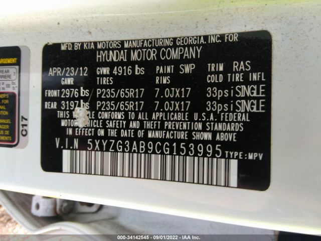 Photo 8 VIN: 5XYZG3AB9CG153995 - HYUNDAI SANTA FE 