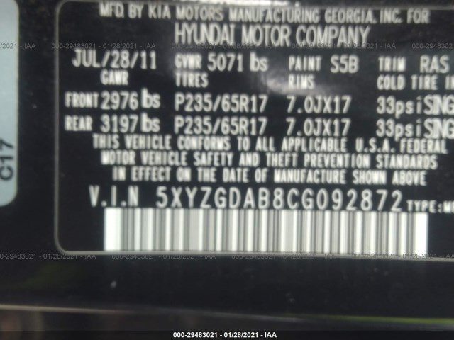 Photo 8 VIN: 5XYZGDAB8CG092872 - HYUNDAI SANTA-FE 