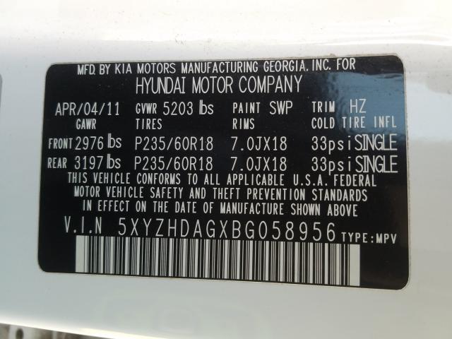 Photo 9 VIN: 5XYZHDAGXBG058956 - HYUNDAI SANTA FE S 