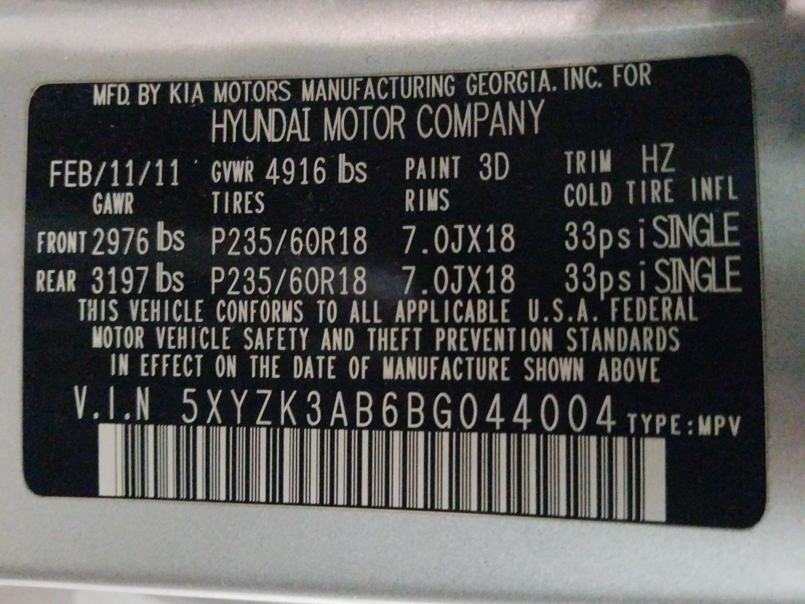 Photo 9 VIN: 5XYZK3AB6BG044004 - HYUNDAI SANTA FE L 