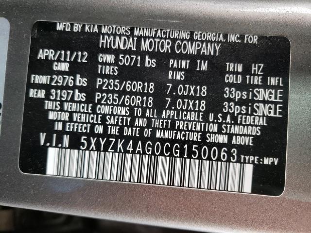 Photo 9 VIN: 5XYZK4AG0CG150063 - HYUNDAI SANTA FE L 