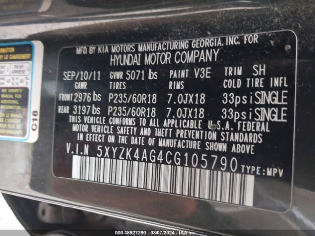 Photo 8 VIN: 5XYZK4AG4CG105790 - HYUNDAI SANTA FE 