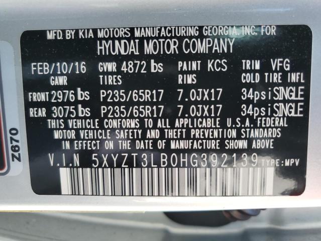 Photo 9 VIN: 5XYZT3LB0HG392139 - HYUNDAI SANTA FE S 