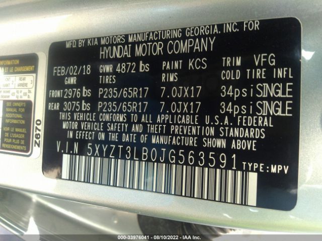 Photo 8 VIN: 5XYZT3LB0JG563591 - HYUNDAI SANTA FE SPORT 