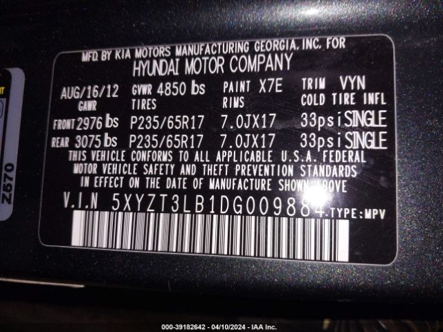 Photo 8 VIN: 5XYZT3LB1DG009884 - HYUNDAI SANTA FE 