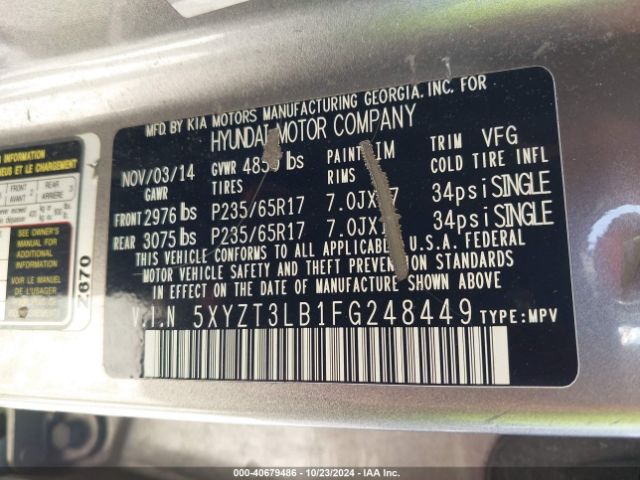 Photo 8 VIN: 5XYZT3LB1FG248449 - HYUNDAI SANTA FE 