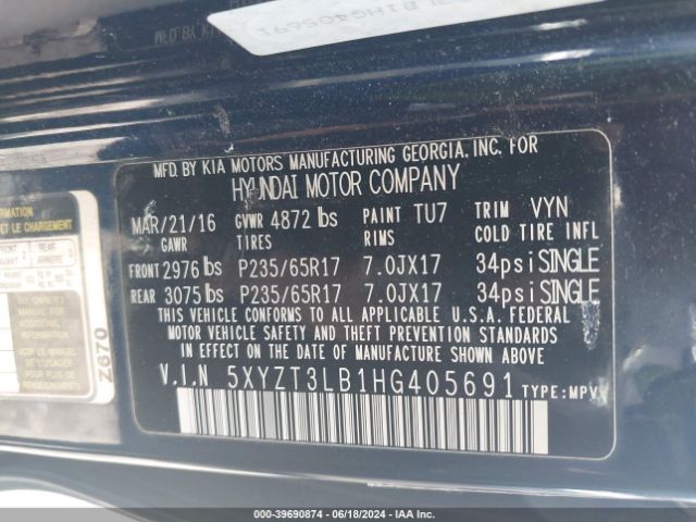 Photo 8 VIN: 5XYZT3LB1HG405691 - HYUNDAI SANTA FE 