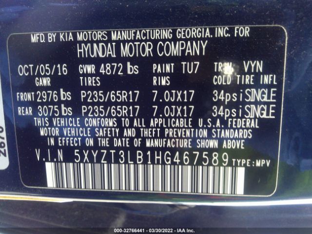 Photo 8 VIN: 5XYZT3LB1HG467589 - HYUNDAI SANTA FE SPORT 