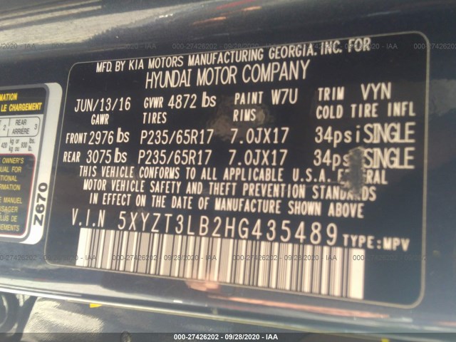 Photo 8 VIN: 5XYZT3LB2HG435489 - HYUNDAI SANTA-FE 