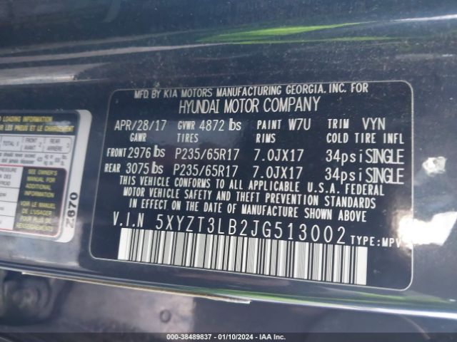 Photo 8 VIN: 5XYZT3LB2JG513002 - HYUNDAI SANTA FE 