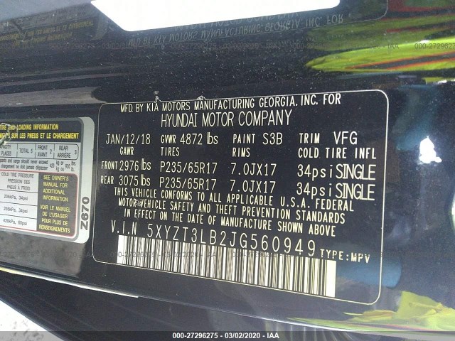 Photo 8 VIN: 5XYZT3LB2JG560949 - HYUNDAI SANTA FE 