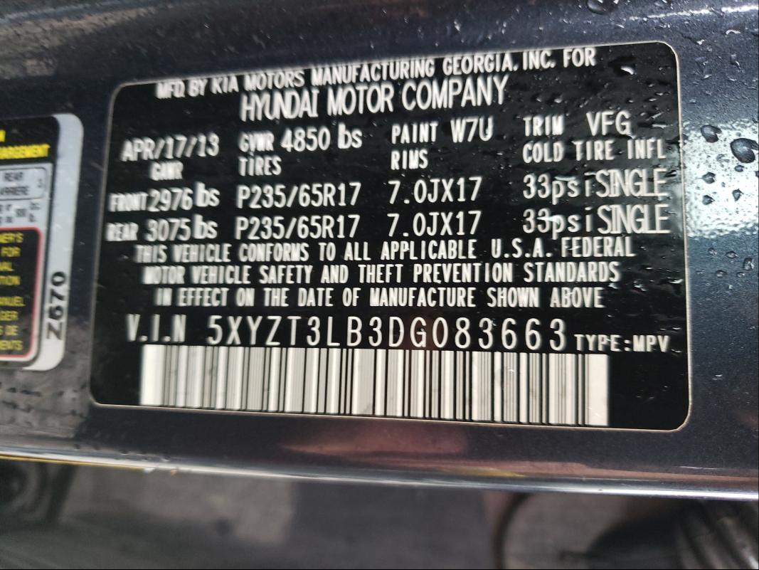 Photo 9 VIN: 5XYZT3LB3DG083663 - HYUNDAI SANTA FE S 