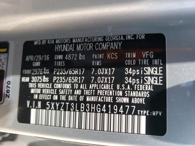 Photo 12 VIN: 5XYZT3LB3HG419477 - HYUNDAI SANTA FE S 