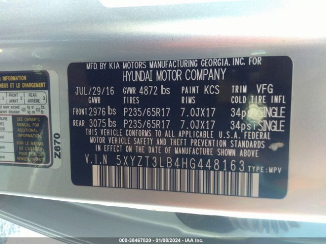 Photo 8 VIN: 5XYZT3LB4HG448163 - HYUNDAI SANTA FE SPORT 