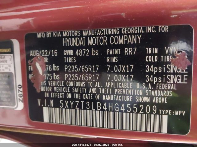 Photo 8 VIN: 5XYZT3LB4HG455209 - HYUNDAI SANTA FE 