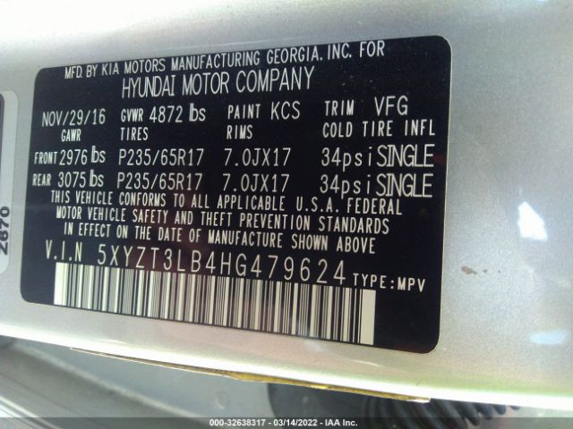 Photo 8 VIN: 5XYZT3LB4HG479624 - HYUNDAI SANTA FE SPORT 