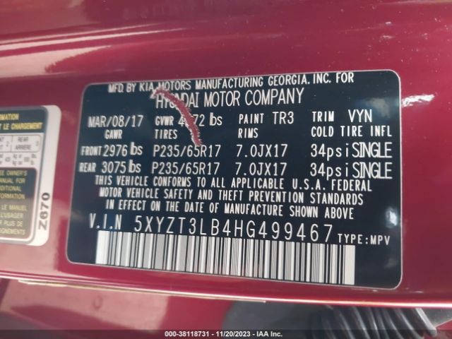 Photo 8 VIN: 5XYZT3LB4HG499467 - HYUNDAI SANTA FE SPORT 