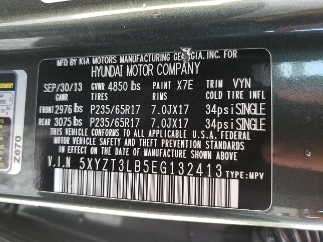 Photo 9 VIN: 5XYZT3LB5EG132413 - HYUNDAI SANTA FE S 