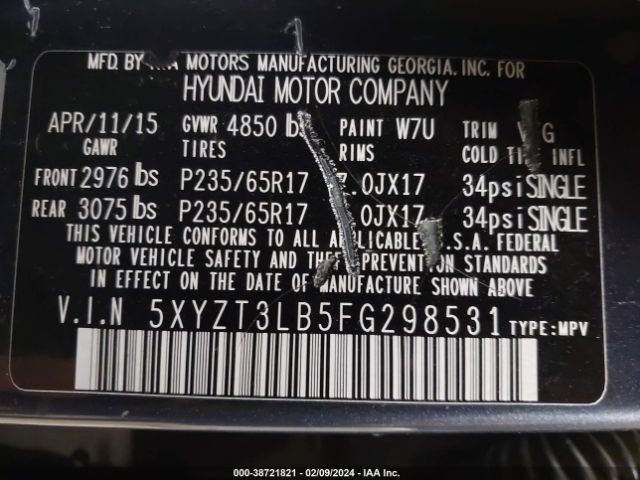 Photo 8 VIN: 5XYZT3LB5FG298531 - HYUNDAI SANTA FE SPORT 