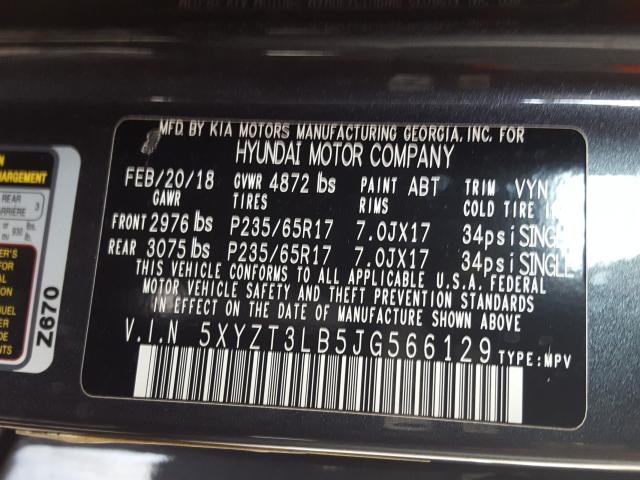 Photo 9 VIN: 5XYZT3LB5JG566129 - HYUNDAI SANTA FE S 