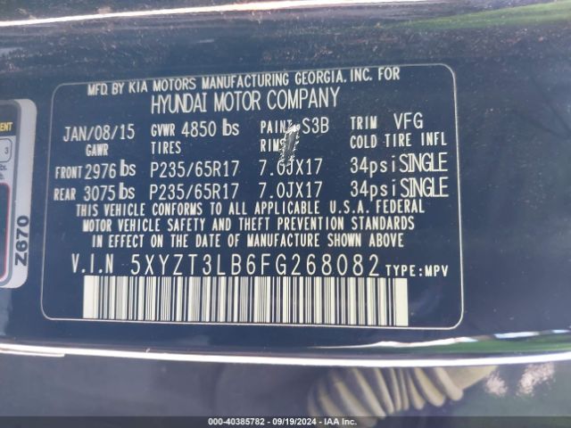 Photo 8 VIN: 5XYZT3LB6FG268082 - HYUNDAI SANTA FE 