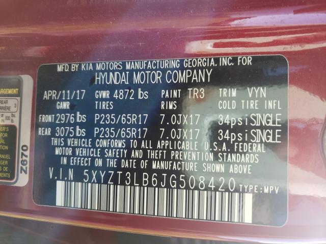 Photo 9 VIN: 5XYZT3LB6JG508420 - HYUNDAI SANTA FE S 