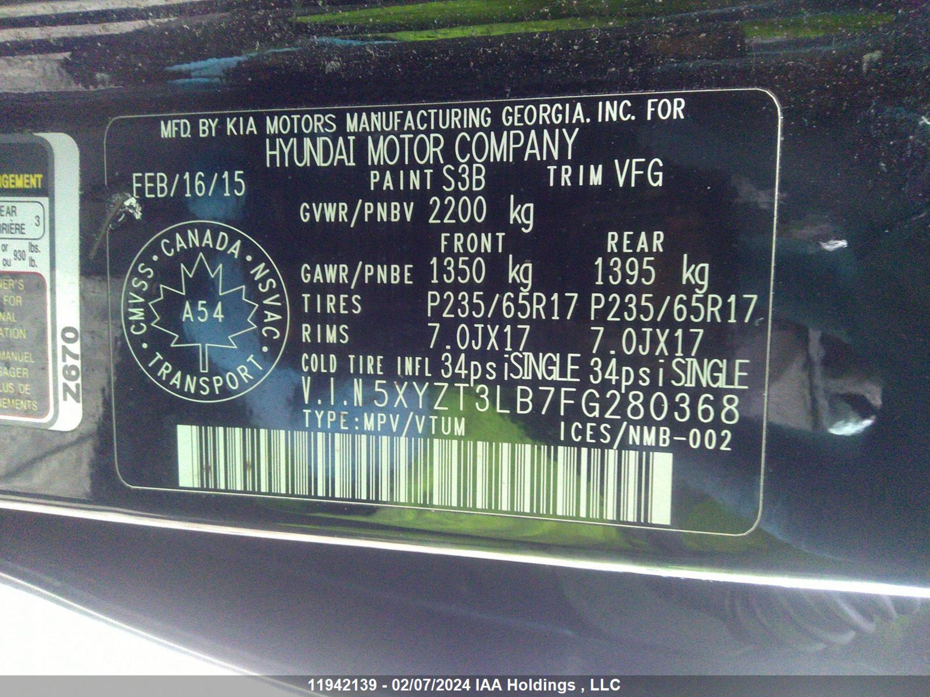 Photo 8 VIN: 5XYZT3LB7FG280368 - HYUNDAI SANTA FE 