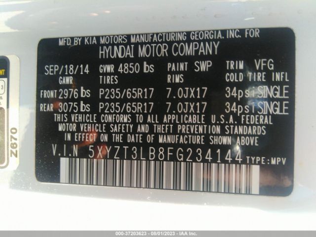 Photo 8 VIN: 5XYZT3LB8FG234144 - HYUNDAI SANTA FE SPORT 