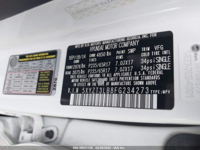 Photo 8 VIN: 5XYZT3LB8FG234273 - HYUNDAI SANTA FE SPORT 