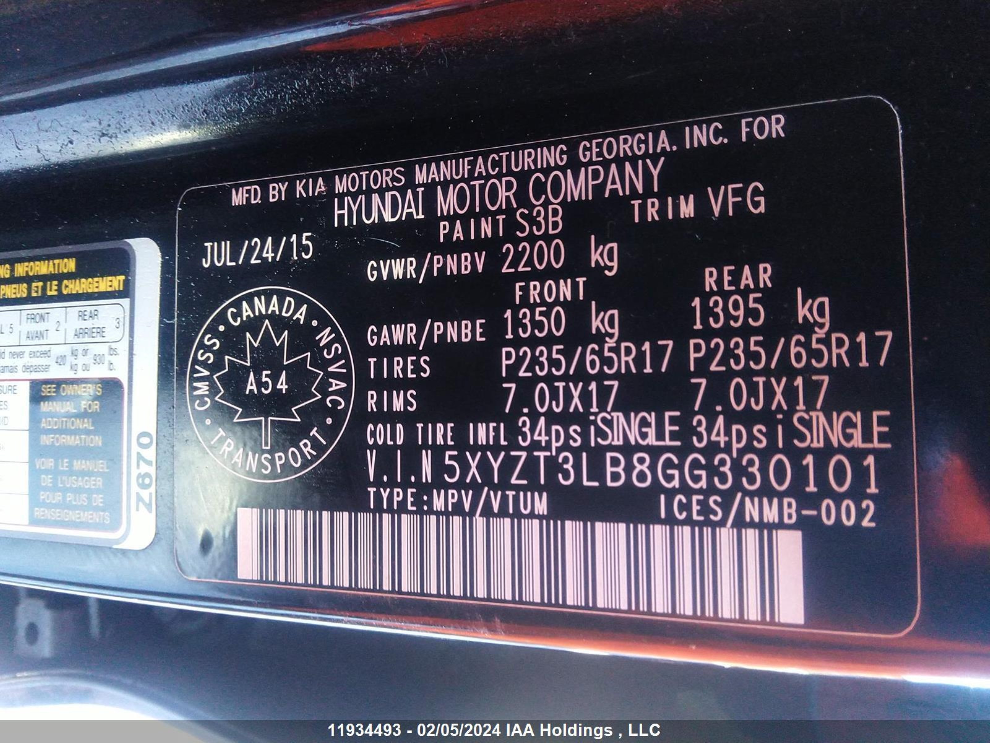 Photo 8 VIN: 5XYZT3LB8GG330101 - HYUNDAI SANTA FE 